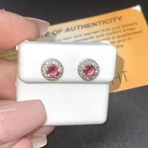 White gold vermeil 925 genuine ruby crystal screw back earrings, gift for her